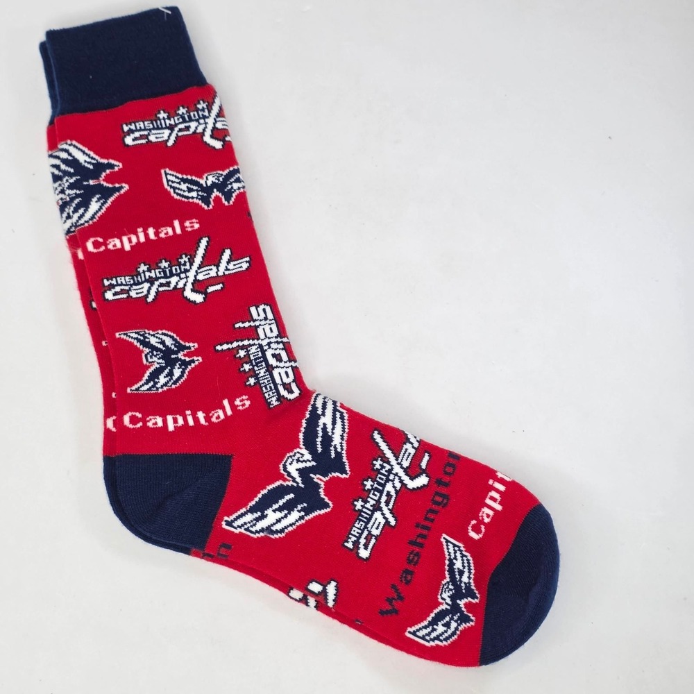 Washington Capitals NHL Hockey Crew Socks Red Navy Blue All Over Print Logo